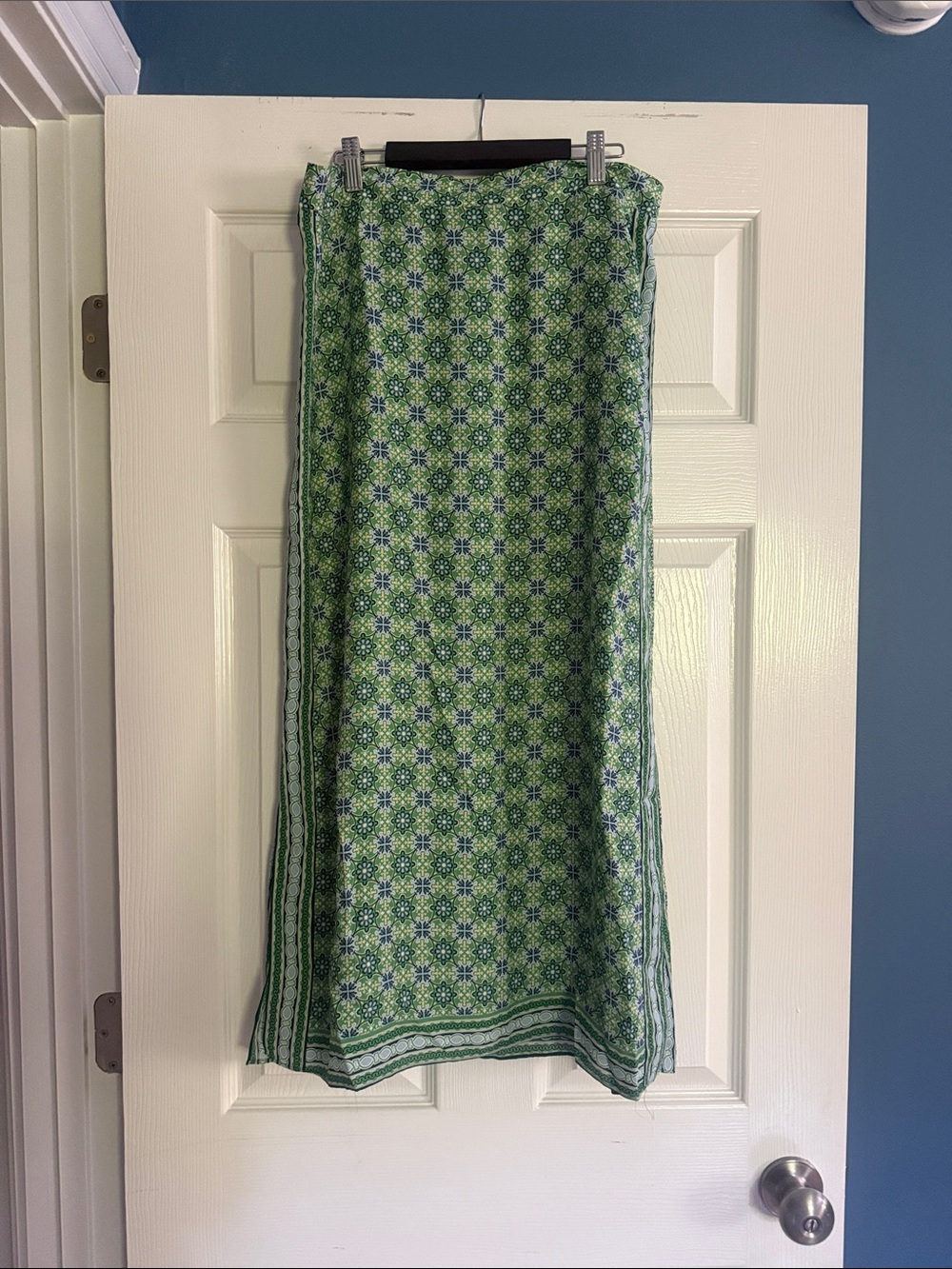 Max Studio Green Printed Maxi Skirt with Side Stripe Detail